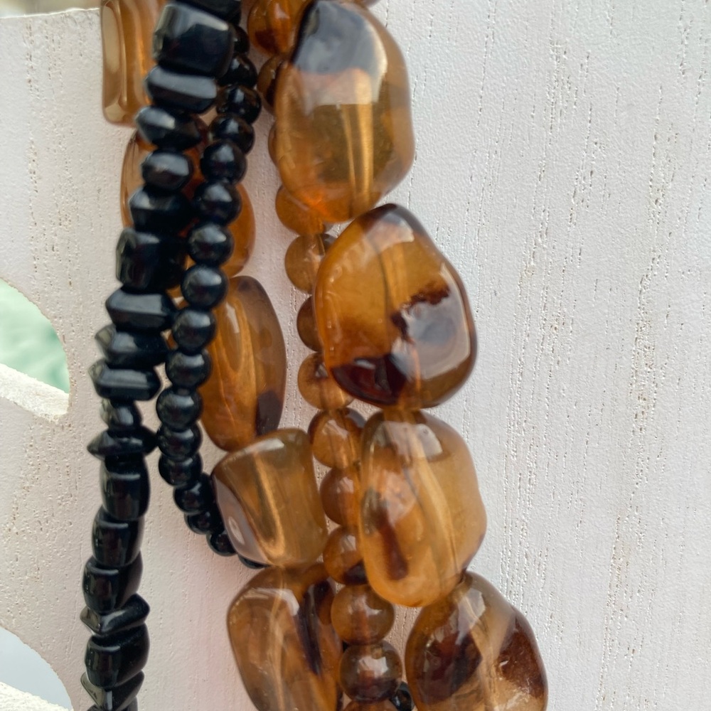 Acrylic Bead Necklace 5-strand twisted black and brown 16” long - Picture 4 of 9